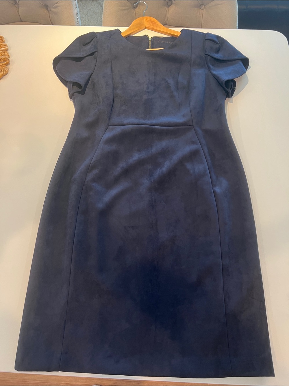 Calvin Klein Navy Puff-Sleeve Midi Sheath Dress size 16